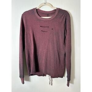 Tyler Jacobs Burgundy Waffle Knit Slash Front Long Sleeve Top Sz XS/S